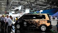 A modified self-driving ID Buzz vehicle by German car maker Volkswagen is displayed during the International Motor Show IAA in Munich, on September 6, 2023. (Photo by Tobias Schwarz / AFP)