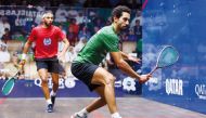 Egypt's Tarek Momen and Qatar's Abdulla Mohamed Al Tamimi in action yesterday.