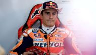 Repsol Honda Team rider Marc Marquez of Spain prepares for the MotoGP class free practice session of the Japanese Grand Prix at the Mobility Resort Motegi in Motegi, Tochigi prefecture on September 29, 2023. Photo by Toshifumi KITAMURA / AFP