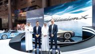 FROM LEFT: Ahed Dawood, Brand Manager Porsche Centre Doha, Markus Peter, Marketing Director Porsche Middle East and Africa, Salman Jassem Al Darwish, CEO Porsche Centre Doha, Dr Manfred Braeunl, CEO Porsche Middle East and Africa during the launch at GIMS Qatar on Friday.