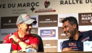 Nasser Al Attiyah (left) during a press conference ahead of the Rallye du Maroc.