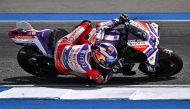 Prima Pramac Racing Spanish rider Jorge Martin rides his bike during the first free practice session of the MotoGP Thailand Grand Prix at the Buriram International Circuit in Buriram on October 27, 2023. Photo by Lillian SUWANRUMPHA / AFP