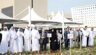 Vice-President for Student Affairs Dr. Eiman Mustafawi and other officials at the plantation event. 