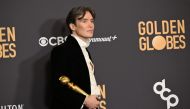 Irish actor Cillian Murphy poses in the press room with the award for Best Performance by a Male Actor in a Motion Picture - Drama for 