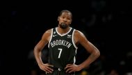 Brooklyn Nets forward Kevin Durant (7) reacts during the third quarter against the New Orleans Pelicans at Barclays Center in Brooklyn, New York, on October 19, 2022. Mandatory Credit: Brad Penner-USA TODAY Sports

