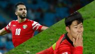 Jordan's Musa Al Taamari (left) celebrates after scoring his second goal during the Group E match against Malaysia, and South Korea’s Son Heung-min (right) celebrates scoring his team’s second goal during the quarter-final match against Australia.