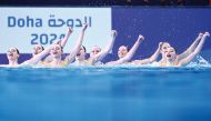 Team Canada competes in the preliminary round of the team technical artistic swimming event. 