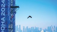 Action during the women's high diving event at Old Doha Port, yesterday.