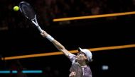 Italy's Jannik Sinner serves to Australia's Alex de Minaur during their men final at ABN AMRO Open tennis tournament at Ahoy Arena, in Rotterdam on February 18, 2024. (Photo by Sander Koning / ANP / AFP) / Netherlands OUT
