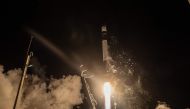 This handout photo taken and provided by Rocket Lab courtesy of Astroscale on February 19, 2024 shows a rocket carrying the Astroscale commercial debris removal demonstration satellite 