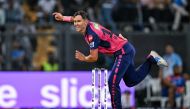 Rajasthan Royals' Trent Boult bowls during the Indian Premier League (IPL) Twenty20 cricket match between Mumbai Indians and Rajasthan Royals at the Wankhede Stadium in Mumbai on April 1, 2024. (Photo by Punit PARANJPE / AFP)