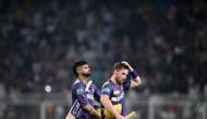 Kolkata Knight Riders' captain Shreyas Iyer (L) and Phil Salt walks back to the pavilion after their win against Lucknow Super Giants at the end of their Indian Premier League (IPL) Twenty20 cricket match in the Eden Gardens of Kolkata on April 14, 2024. (Photo by DIBYANGSHU SARKAR / AFP)