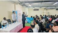 Indian Ambassador H E Vipul addresses the fishermen during the meeting.