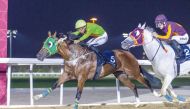 Arnaud De Lepine and Afandem lead during the feature yesterday. PIC: Juhaim/QREC  