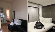 The reporter's Paris apartment in March 2018, featuring no actual bed (left) and A $30 hotel room in Hanoi, but no window. Natalie Compton/The Washington Post
