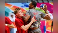 Al Duhail's Rafael Capote (right) and Al Arabi's Boslan in action during the Qatar Cup final on Sunday.