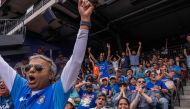 Fans react as they watch the India - Pakistan T20 Cricket World Cup match at a watch party at Citi Field on June 9, 2024 in New York City. Photo by Adam Gray / GETTY IMAGES NORTH AMERICA / Getty Images via AFP