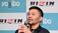 Retired multiple world boxing champion Manny Pacquiao of the Philippines speaks during a press conference at a hotel in Tokyo on June 10, 2024. (Photo by Kazuhiro Nogi / AFP)