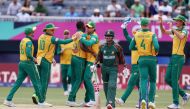 Kagiso Rabada of South Africa celebrates after dismissing Tanzid Hasan of Bangladesh during the ICC Men's T20 Cricket World Cup West Indies & USA 2024 match between South Africa and Bangladesh at Nassau County International Cricket Stadium on June 10, 2024 in New York, New York. (Photo by Robert Cianflone/Getty Images via AFP)

