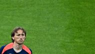 Croatia's midfielder #10 Luka Modric takes part in a training session in Berlin on June 14, 2024, ahead of the UEFA Euro 2024 Football Championship. (Photo by GABRIEL BOUYS / AFP)