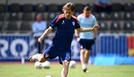 Croatia's midfielder #10 Luka Modric attends a MD-1 training session at the team's base camp in Neuruppin on June 23, 2024, on the eve of their UEFA Euro 2024 football match against Italy. (Photo by Gabriel Bouys / AFP)