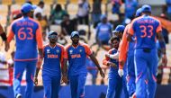 India players congratulate each other after defeating Australia during the ICC men's Twenty20 World Cup 2024 Super Eight cricket match between Australia and India at Daren Sammy National Cricket Stadium in Gros Islet, Saint Lucia on June 24, 2024. (Photo by Chandan Khanna / AFP)
