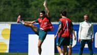 Portugal's forward #07 Cristiano Ronaldo takes part in an MD-1 training session in Marienfeld on June 25, 2024, on the eve of their UEFA Euro 2024 Group F football match against Georgia. (Photo by Patricia De Melo Moreira / AFP)