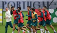 Portugal's players taker part in an MD-1 training session in Harsewinkel, on June 30, 2024. (Photo by Patricia De Melo Moreira / AFP)