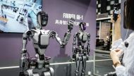 Fourier's GR-1 humanoid robots are displayed during the World Artificial Intelligence Conference (WAIC) in Shanghai on July 4, 2024. (Photo by AFP) 
