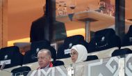 File: Turkish president Recep Tayyip Erdogan and his wife Emine attend the UEFA EURO 2020 Group A football match between Turkiye and Wales at the Olympic Stadium in Baku on June 16, 2021. (Photo by Valentyn Ogirenko / Pool / AFP)