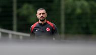 Turkey's defender Merih Demiral #03 attends a training session at the team's base camp in Barsinghausen on July 5, 2024, during their MD-1 training ahead of their UEFA Euro 2024 football match against Netherlands. (Photo by Ozan Kose / AFP)