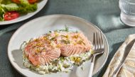 Poached Salmon With Yogurt, Zucchini and Herb Sauce. Picture: Tom McCorkle for The Washington Post