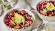 Barley and Black Bean Salad With Pickled Vegetables. Picture: Tom McCorkle for The Washington Post; food styling by Gina Nistico for The Washington Post