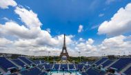 The empty spectators seats are seen during a practice session at Eiffel Tower Stadium in Paris on July 24, 2024. (Photo by Odd Andersen / AFP)