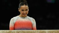 Philippines' Aleah Finnegan is seen prior to compete in the balance beam event of the artistic gymnastics women's qualification during the Paris 2024 Olympic Games at the Bercy Arena in Paris, on July 28, 2024. (Photo by Lionel Bonaventure / AFP)