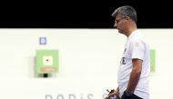 Turkey's Yusuf Dikec competes in the shooting 10m air pistol mixed team gold medal match during the Paris 2024 Olympic Games at Chateauroux Shooting Centre on July 30, 2024. Photo by Alain Jocard / AFP.