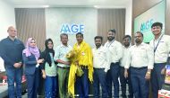 President of Qatar Tamizhar Sangam Mani Bharathi and Sponsorship Secretary Pandiyarajan during their visit to new office of AAGE International.