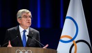 International Olympic Committee (IOC) President Thomas Bach delivers a speech during the 142nd session of the IOC in Paris on August 10, 2024, during the Paris 2024 Olympic Games. Photo by Fabrice COFFRINI / AFP