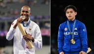 Qatar's Mutaz Barshim (left) and Philippines' Carlos Yulo receive their bronze and gold medal during the Paris 2024 Olympic Games. Pics: QOC / AFP

