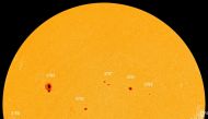 Numerous sunspots pointed toward Earth on Monday, August 12, 2024. (Photo by Spaceweather via Washington Post)