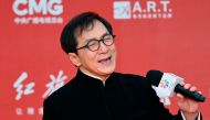 Hong Kong actor Jackie Chan sings on the red carpet during the opening ceremony of the 13th Beijing International Film Festival (BJIFF) in Beijing, on April 21, 2023. Photo by Jade GAO / AFP.