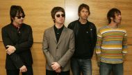 Gem (L), Noel Gallagher (2L), Andy Bell (2R) and Liam Gallagher, members of the British rock band 