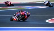 Ducati Spanish rider Jorge Martin rides during the first practice session of the San Marino MotoGP Grand Prix at the Misano World Circuit Marco-Simoncelli in Misano Adriatico on September 6, 2024. (Photo by GABRIEL BOUYS / AFP)
