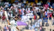 India's Rishabh Pant gestures as he walks back to the pavilion after his dismissal between India and Bangladesh at the M.A. Chidambaram Stadium in Chennai on September 21, 2024. (Photo by R. Satish Babu / AFP)