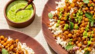 Crispy chickpeas with fried shallots and cilantro-mint chutney. (Photo by Laura Chase de Formigny for The Washington Post)