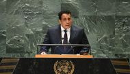 President of the Libyan Presidential Council Mohamed Younis Menfi speaks during the 79th Session of the United Nations General Assembly at the United Nations headquarters in New York City on September 25, 2024. (Photo by Timothy A. Clary / AFP)