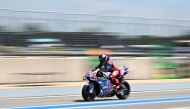 Gresini Racing's Spanish rider Marc Marquez rides out of the pit lane during the first free practice session of the MotoGP Thailand Grand Prix at the Buriram International Circuit in Buriram on October 25, 2024. (Photo by Lillian SUWANRUMPHA / AFP)