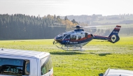 A police helicopter is pictured near Rohrbach, Upper Austria, on October 28, 2024, after at least one person was shot dead in the Muehlviertel region in the morning, according to Austrian media reports. Photo by Daniel BAYER / various sources / AFP