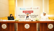 Sheikh Dr. Mohamed bin Hamad Al Thani (centre), Director of the Non-Communicable Diseases Prevention Programs at the Ministry of Public Health; Saud Al Shammari (right) Assistant Director of the Department of Censuses, Surveys and Statistical Methods at the National Planning Council; and Dr Hanan Alyafei, Senior Consultant in Home Care at HMC addressing a press conference yesterday.