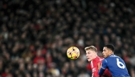 Manchester United’s Danish striker Rasmus Hojlund and Chelsea’s English defender Levi Colwill (right) focus on the ball during their match on November 4, 2024